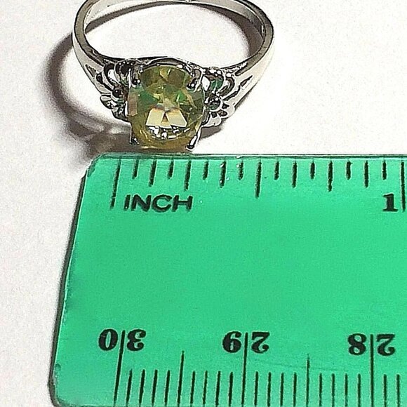 Sterling Silver Fleur de Lis Solitaire Ring Size 7 Canary Yellow Cubic Zirconia - Picture 9 of 10